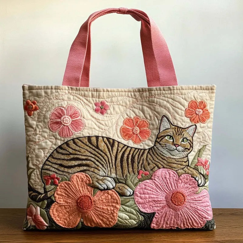 Borsa Artigianale - Gatto che riposa sui fiori