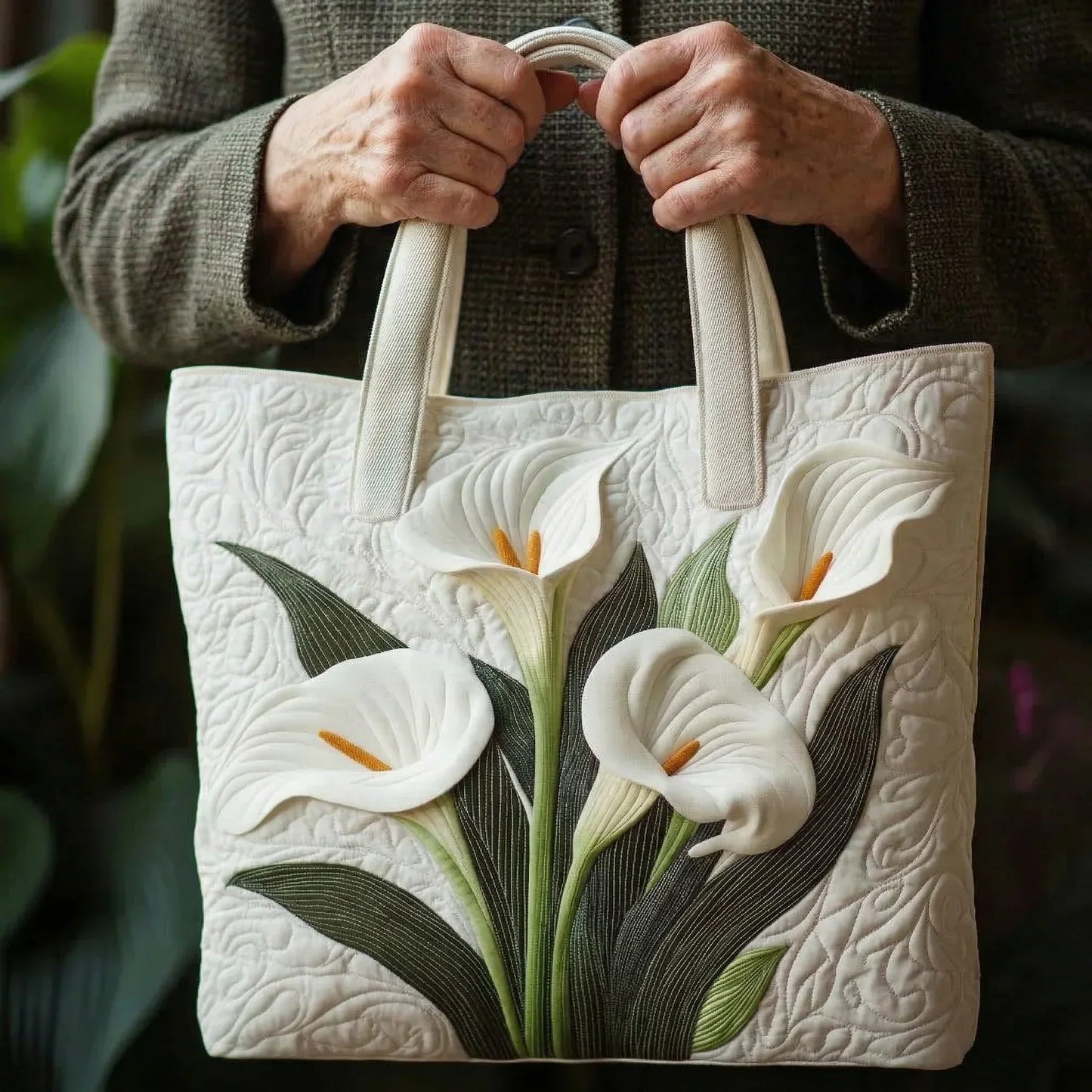 Borsa Artigianale Imbottita - Gigli Bianchi